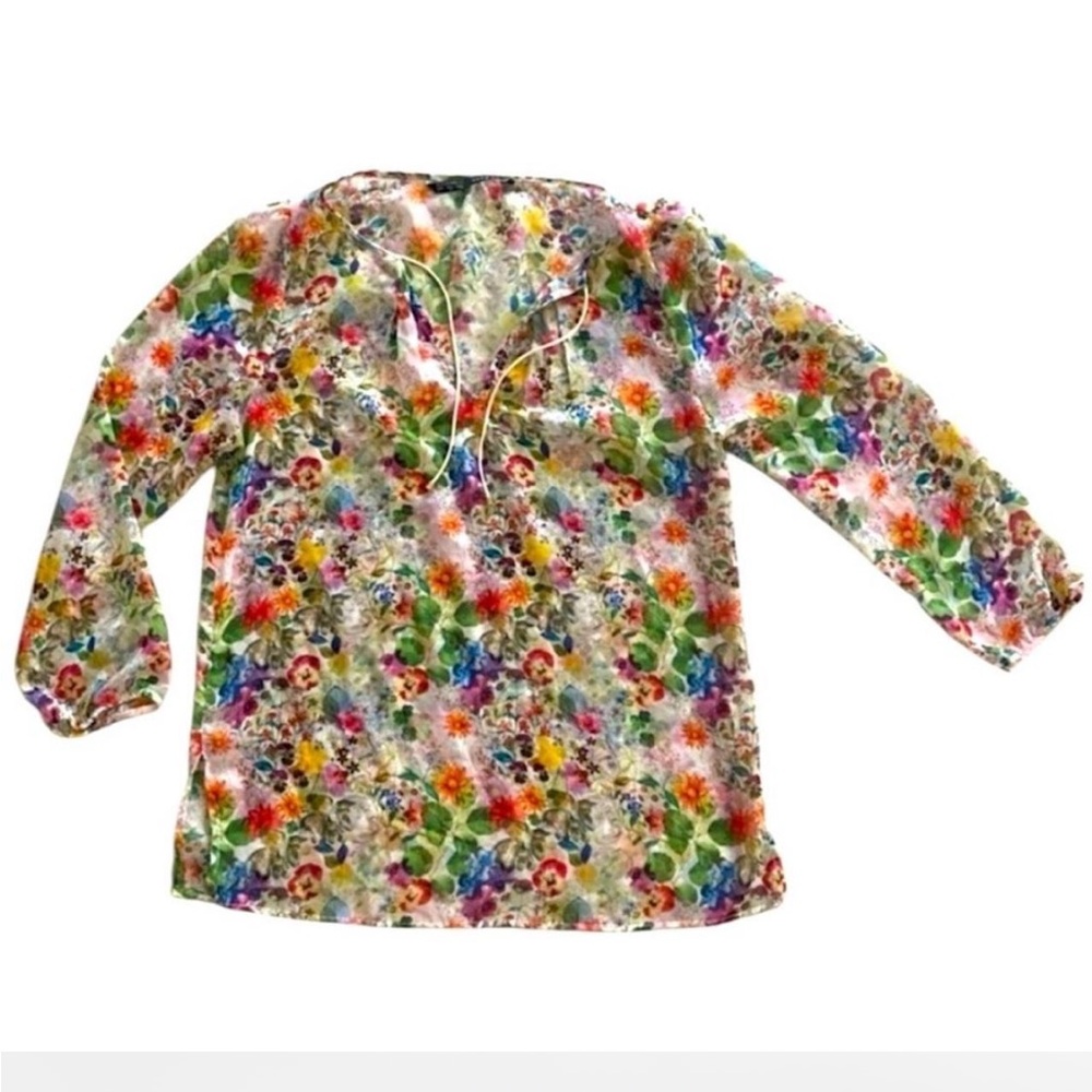 NWOT! Zara Floral Sheer & Flowy Long Sleeve Blouse - Size S